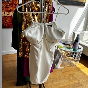 Aidan By Aidan Mattox Embellished Halter Crepe Dress Women's 8 Ivory Back Zip